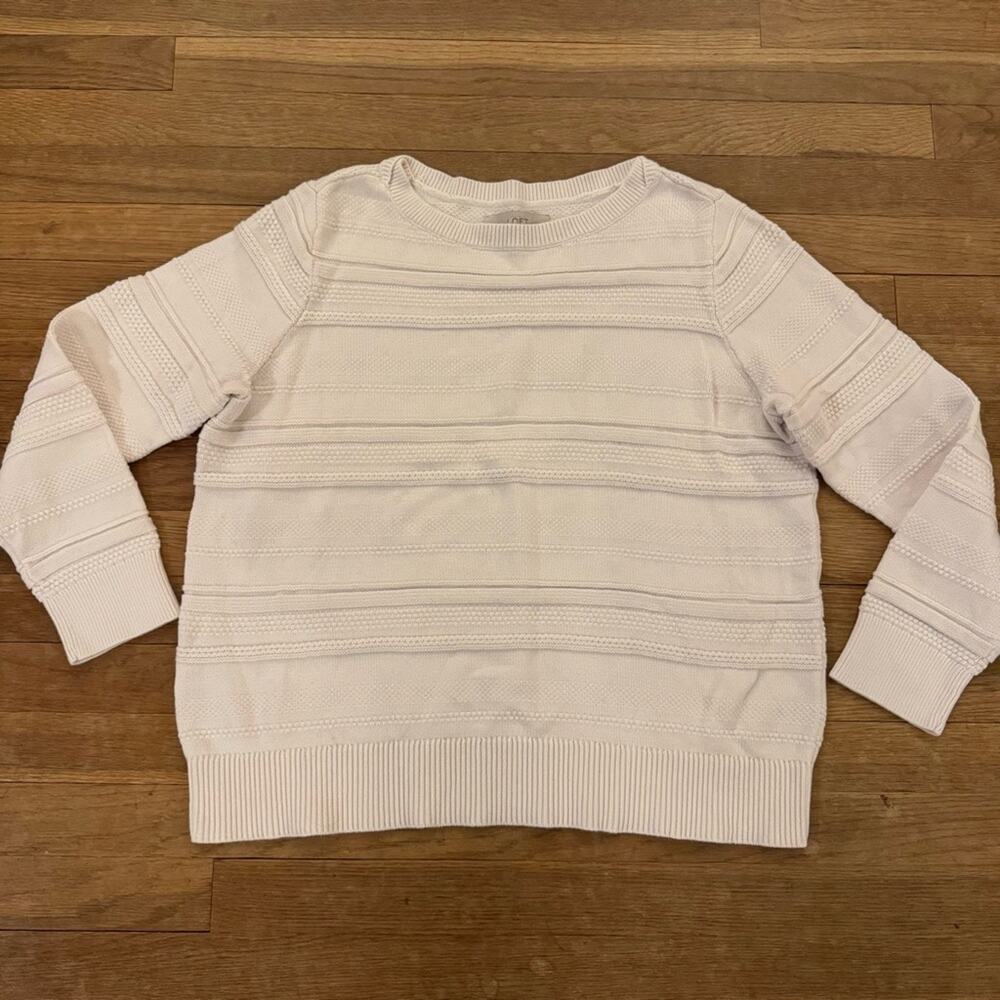 Loft white crewneck cable knit long sleeve sweater shirt top size XL
B56